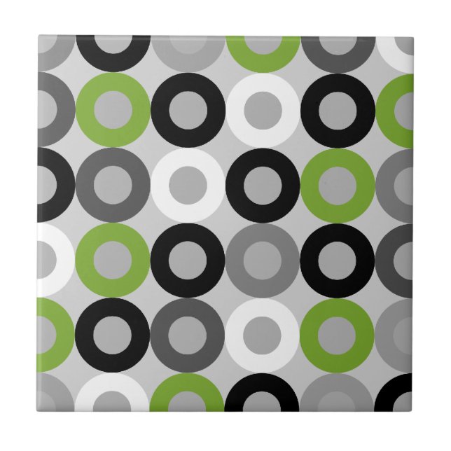 Cute green black and white dots vector pattern ceramic tile (Front)
