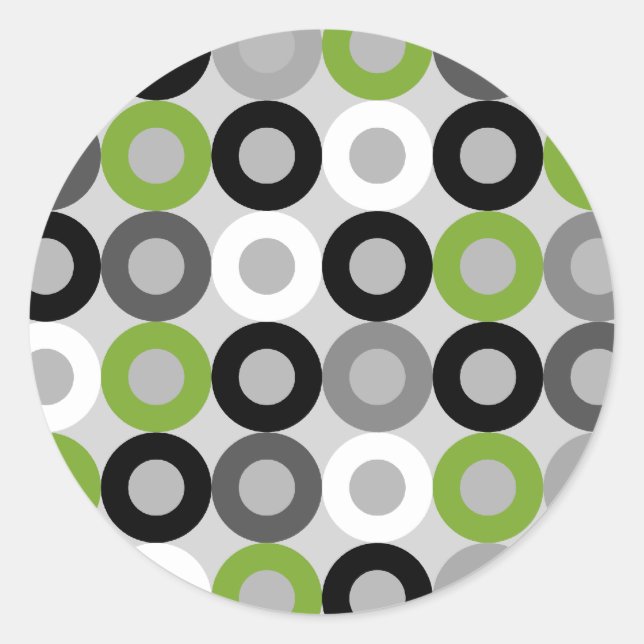 Cute green black and white dots vector pattern classic round sticker (Front)