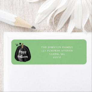 Cute Green Black Pumpkin Halloween Return Address Return Address Label