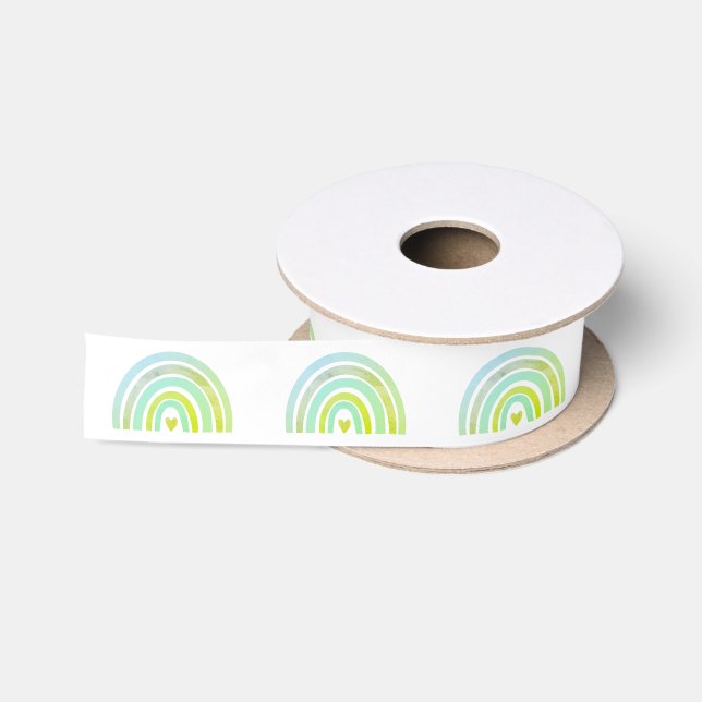 Cute Green Blue Rainbow Pattern Satin Ribbon (Spool)