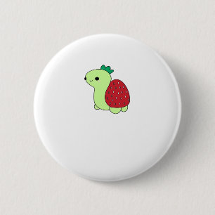 Cute green blushing strawberry turtle Classic T-Sh 6 Cm Round Badge