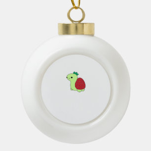 Cute green blushing strawberry turtle Classic T-Sh Ceramic Ball Christmas Ornament