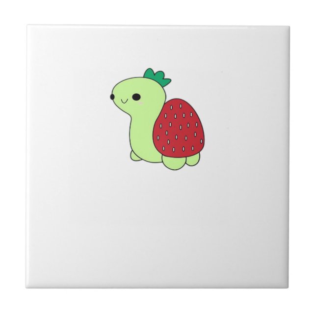 Cute green blushing strawberry turtle Classic T-Sh Ceramic Tile (Front)