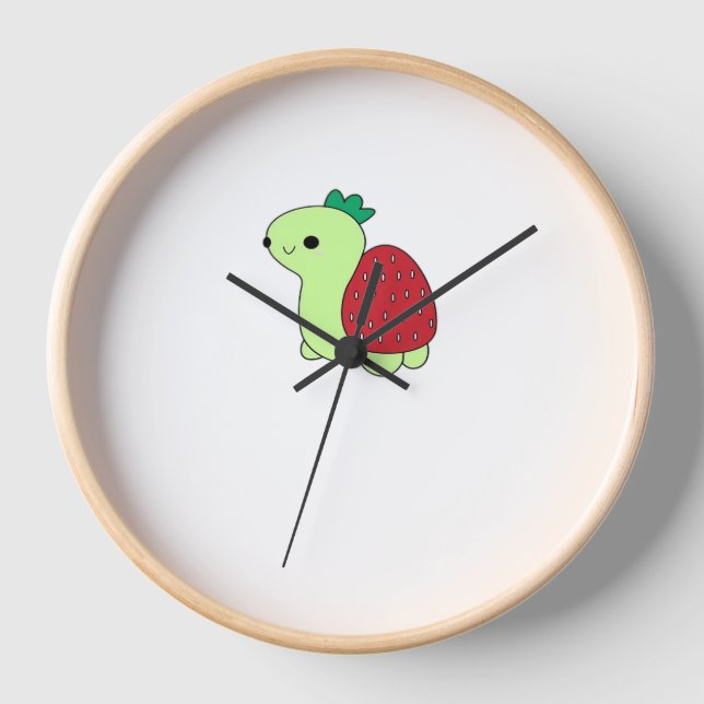 Cute green blushing strawberry turtle Classic T-Sh Clock (Front)
