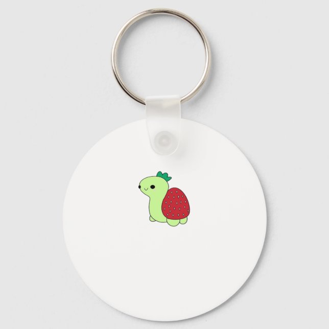 Cute green blushing strawberry turtle Classic T-Sh Key Ring (Front)