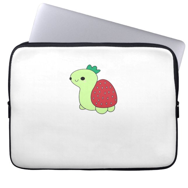 Cute green blushing strawberry turtle Classic T-Sh Laptop Sleeve (Front)