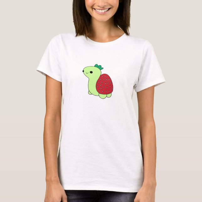 Cute green blushing strawberry turtle Classic T-Sh T-Shirt (Front)
