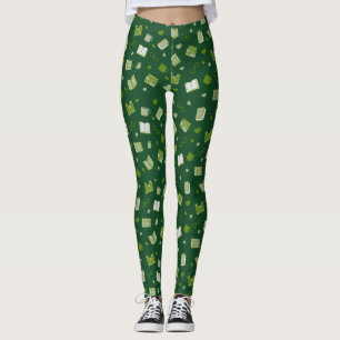 Cute Green Book and Reading Pattern Leggings
