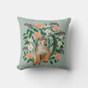 Cute Green Botanical Floral Squirrel Monkey Cushion