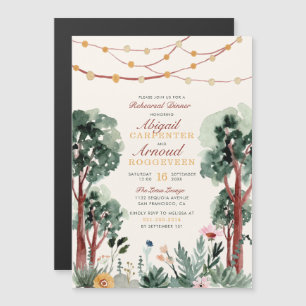 Cute Green Botanical Trees Floral Rehearsal Dinner Magnetic Invitation