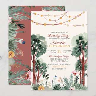 Cute Green Botanical Trees Unique Birthday Party Invitation