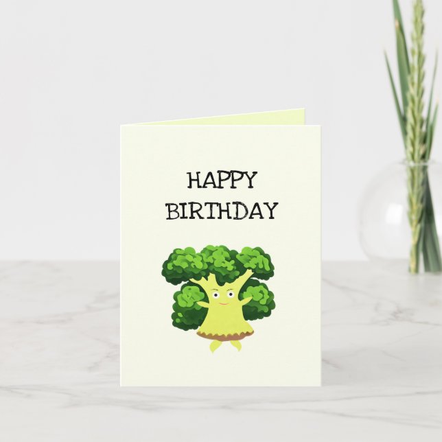 Cute green broccoli holiday card (Front)