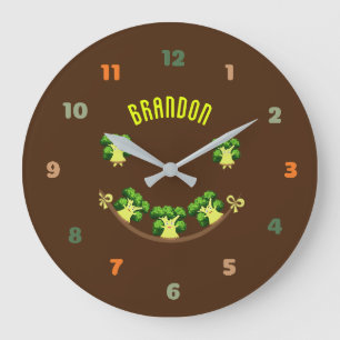 Cute green broccoli large clock