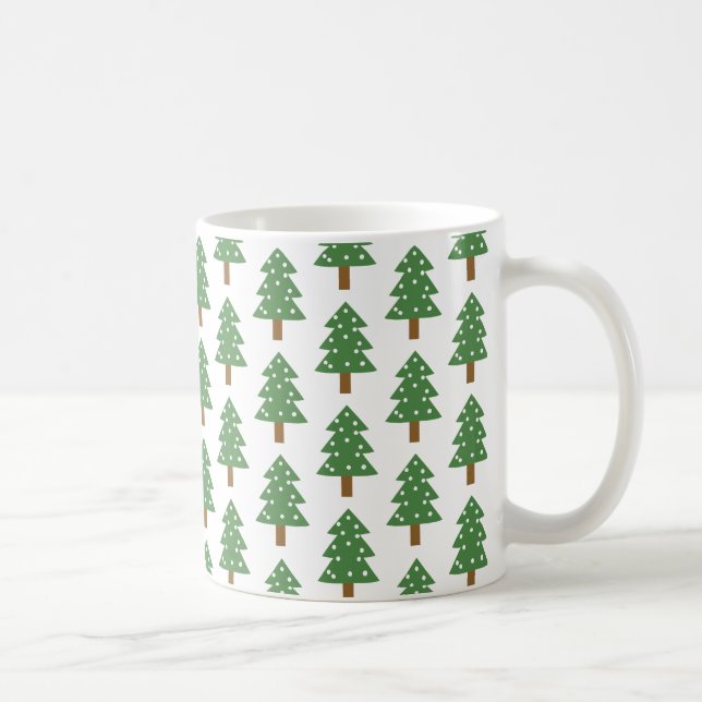Cute Green Brown Christmas Trees Holiday Pattern  Coffee Mug (Right)