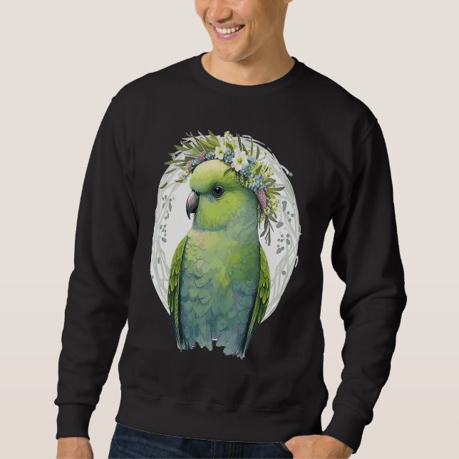 Cute Green Budgie Parakeet Bird Flower Crown Pet B Sweatshirt (Front)