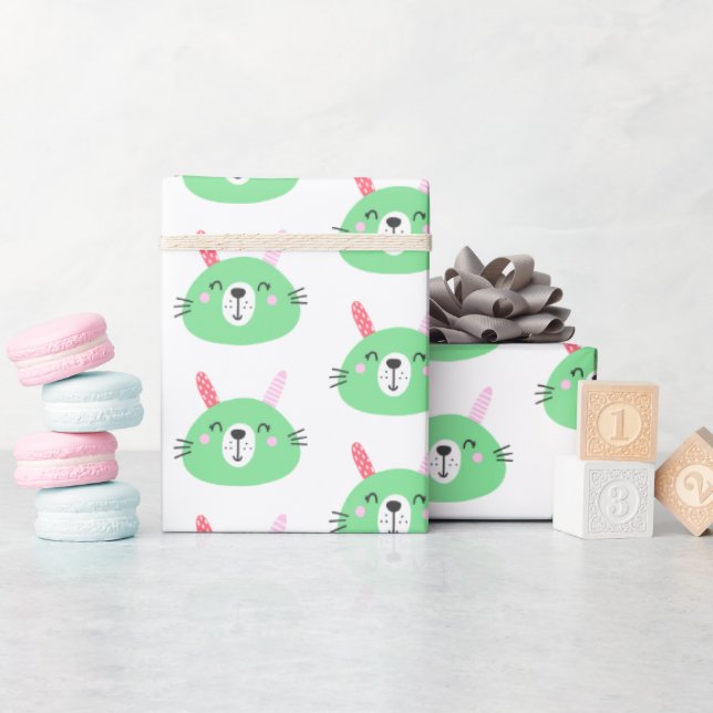 Cute Green Bunnies Wrapping Paper (Baby Shower)