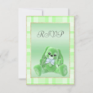 Cute Green Bunny Baby Shower RSVP Card
