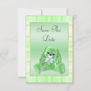 Cute Green Bunny Save The Date Baby Shower