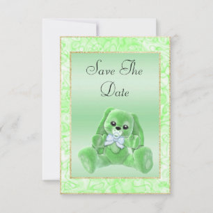 Cute Green Bunny Save The Date Baby Shower