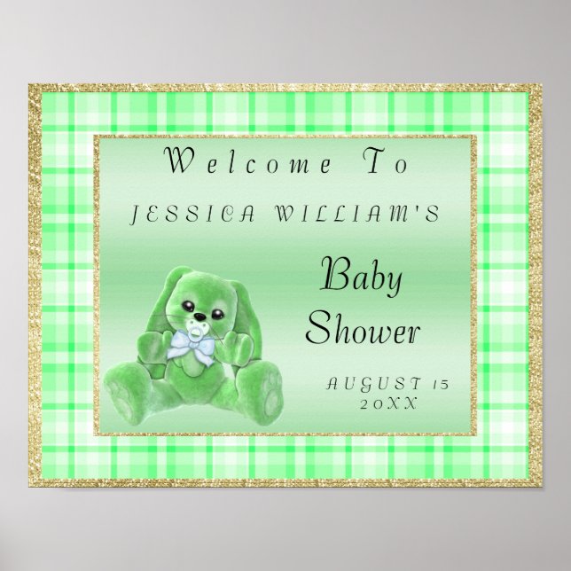 Cute Green Bunny "Welcome" Poster (Front)