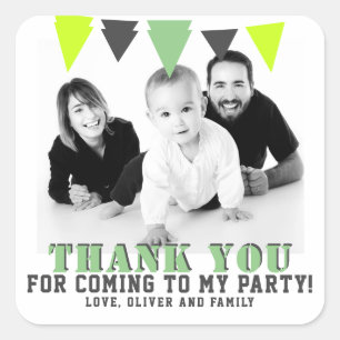Cute Green Bunting Flag Photo Thank you Birthday  Square Sticker