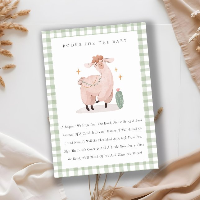 Cute Green Cactus Boho Llama Books For Baby Shower Enclosure Card (Creator Uploaded)
