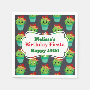 Cute Green Cactus in a Red Sombrero Pattern Napkin