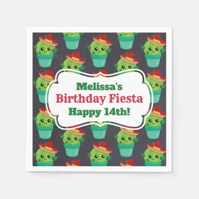 Cute Green Cactus in a Red Sombrero Pattern Napkin (Front)