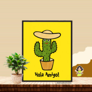 Cute green cactus poster