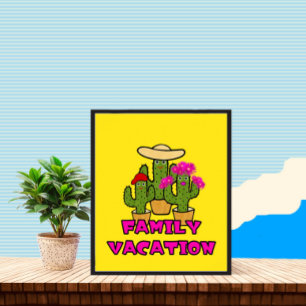 Cute green cactuses family poster