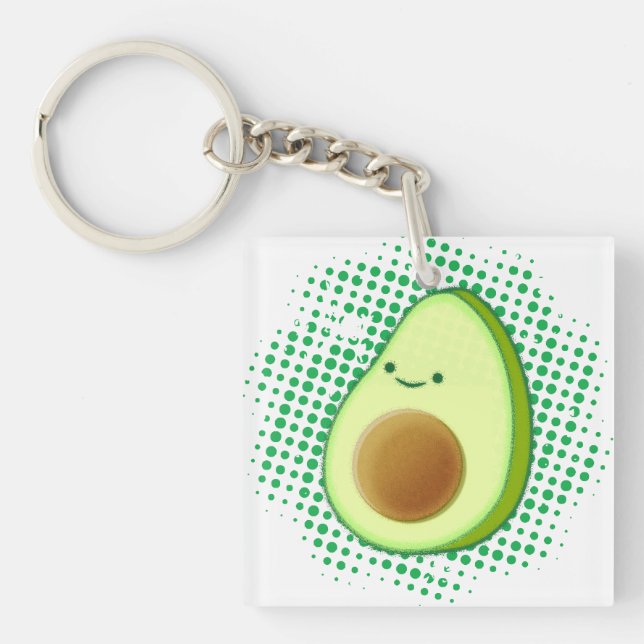 Cute Green Cartoon Avocado On Distressed Vortex Key Ring (Front)
