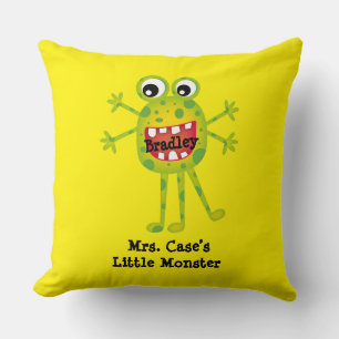 Cute Green Cartoon Monster Funny Fun for Kids Cushion