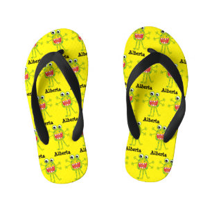 Cute Green Cartoon Monster Funny Fun for Kids Kid's Thongs