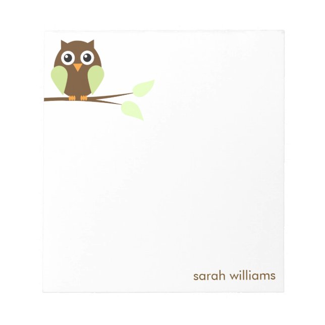 Cute Green Cartoon Owl Notepad (Front)