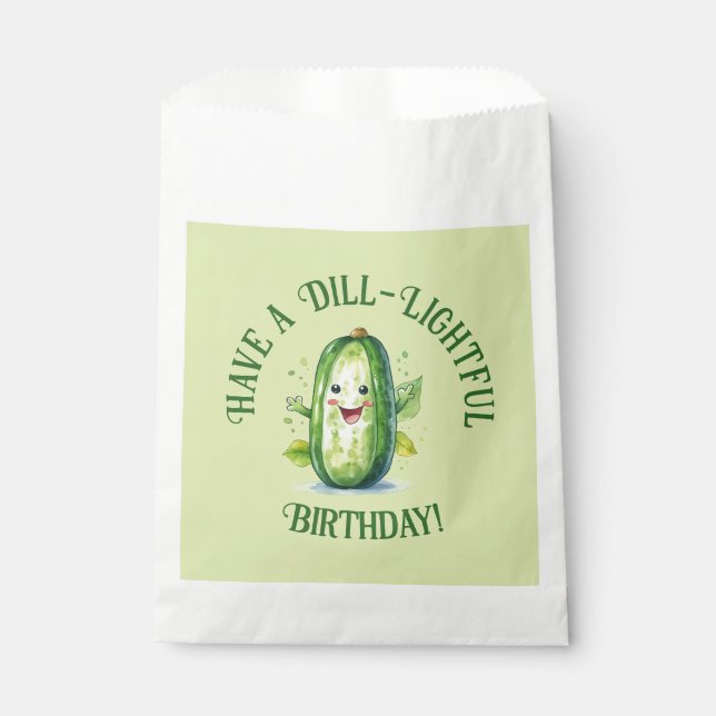Cute Green Cartoon Pickle Birthday Favour Bag (Front)
