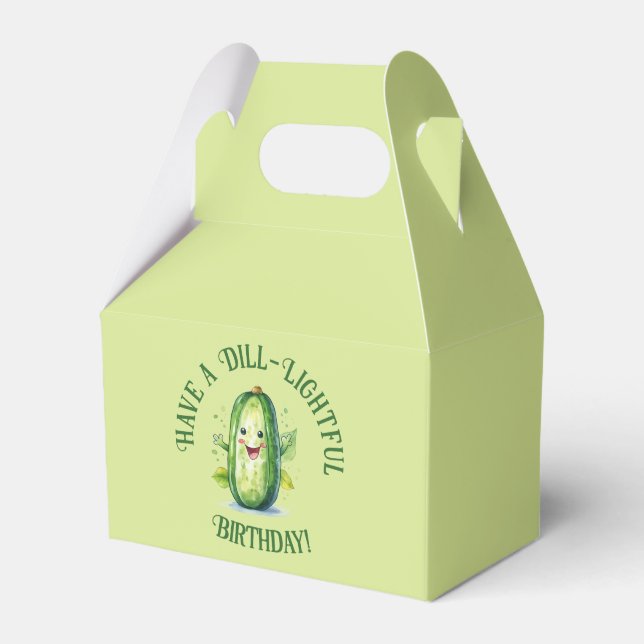 Cute Green Cartoon Pickle Birthday Favour Box (Front Side)