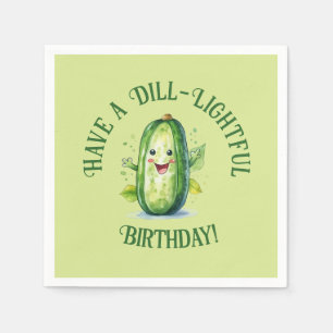Cute Green Cartoon Pickle Birthday Napkin