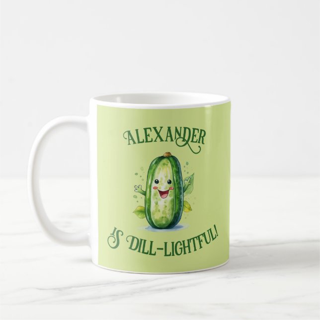Cute Green Cartoon Pickle Coffee Mug (Left)