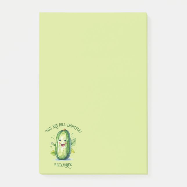 Cute Green Cartoon Pickle Post-it Notes (Front)