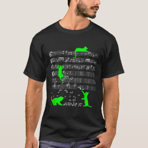 Cute Green Cat Music Notes Kitty Piano Musician Cl T-Shirt