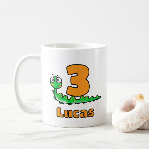 Cute Green Caterpillar 3rd Birthday Custom Name Coffee Mug