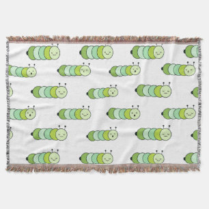 Cute Green Caterpillars and Various Expressions Throw Blanket