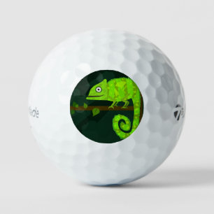 Cute Green Chameleon Illustration Tropical Reptile Golf Balls
