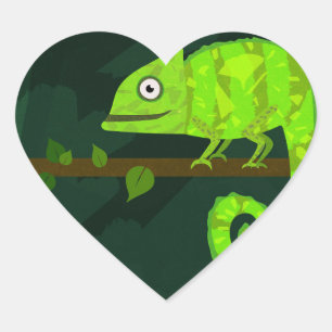 Cute Green Chameleon Illustration Tropical Reptile Heart Sticker