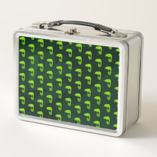 Cute Green Chameleon Illustration Tropical Reptile Metal Lunch Box