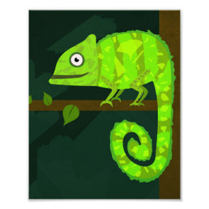 Cute Green Chameleon Illustration Tropical Reptile Photo Print