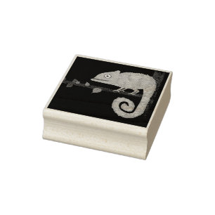 Cute Green Chameleon Illustration Tropical Reptile Rubber Stamp