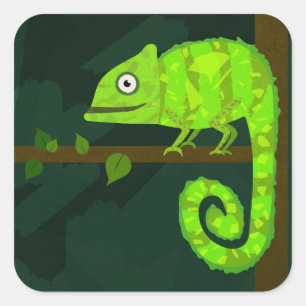 Cute Green Chameleon Illustration Tropical Reptile Square Sticker