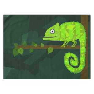 Cute Green Chameleon Illustration Tropical Reptile Tablecloth