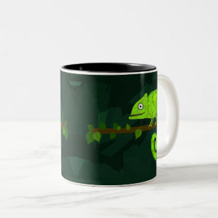 Cute Green Chameleon Illustration Tropical Reptile Two-Tone Coffee Mug